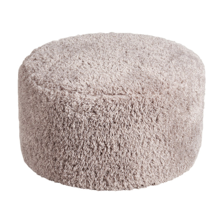 Bellus Round puff i lys gråbeige teddystoff, rund form