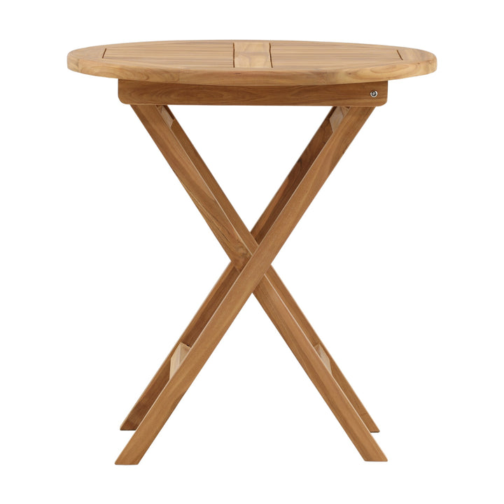 Venture Design Kenya cafébord i lys teak, rundt klappbord sett forfra mot hvit bakgrunn.