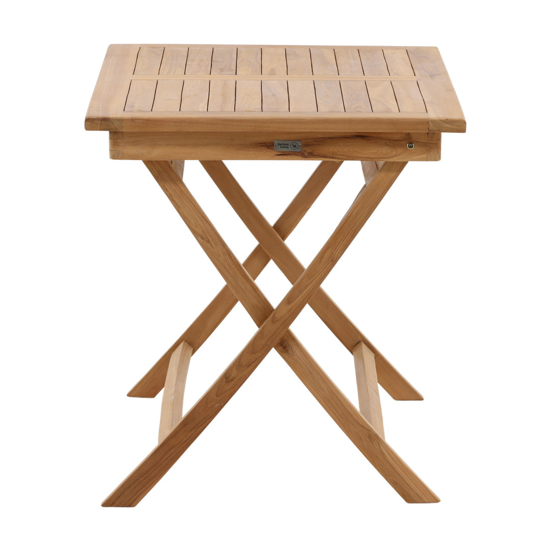 Venture Design Kenya spisebord i lys teak, rektangulært klappbord sett fra siden på hvit bakgrunn.