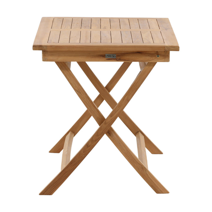 Venture Design Kenya spisebord i lys teak, rektangulært klappbord sett fra siden på hvit bakgrunn.