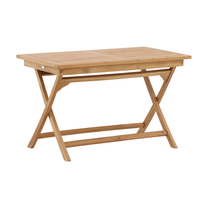 Venture Design Kenya spisebord i natur teak, sammenleggbart hagebord med kryssben, sett fra siden