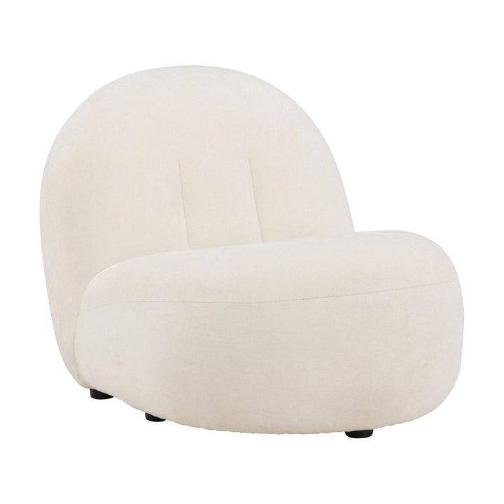 Omaha loungestol i lys beige chenille sett forfra mot hvit bakgrunn