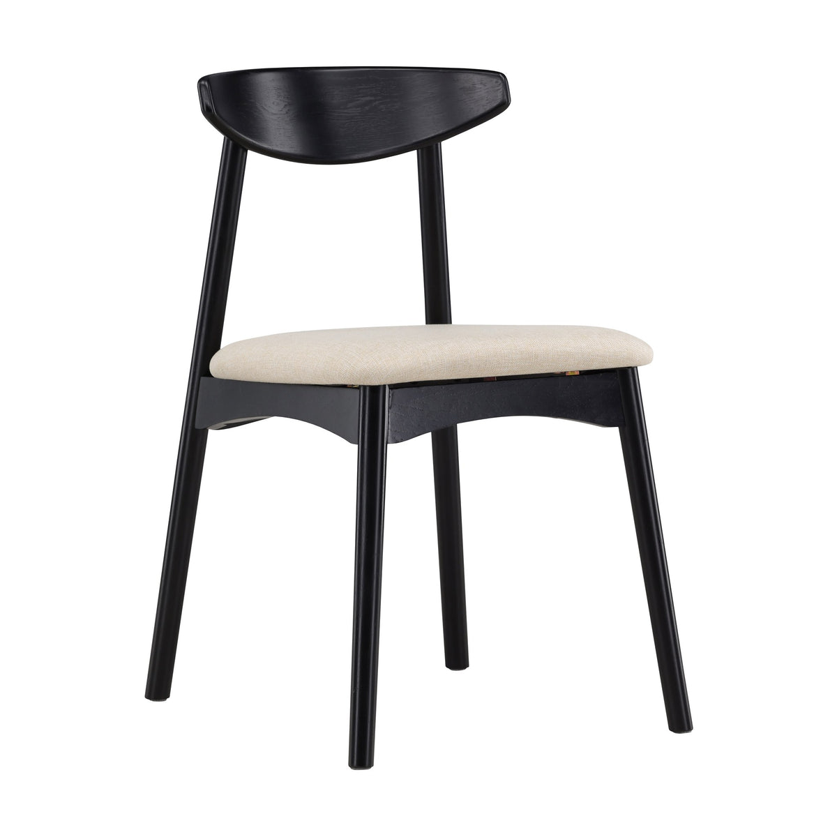 Ven spisestol i sort tre med beige stoffsete