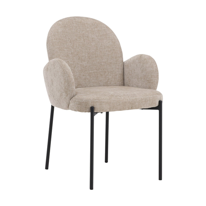 Blom spisestol i beige chenille med buet rygg, armlener og sorte ben