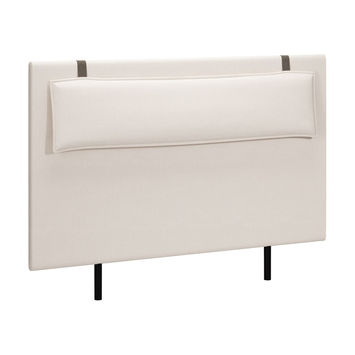 Wonderland W300 sengegavl i offwhite stoff med polstret nakkepute og sorte ben
