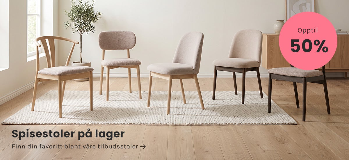 Bredt utvalg spisestoler på lager