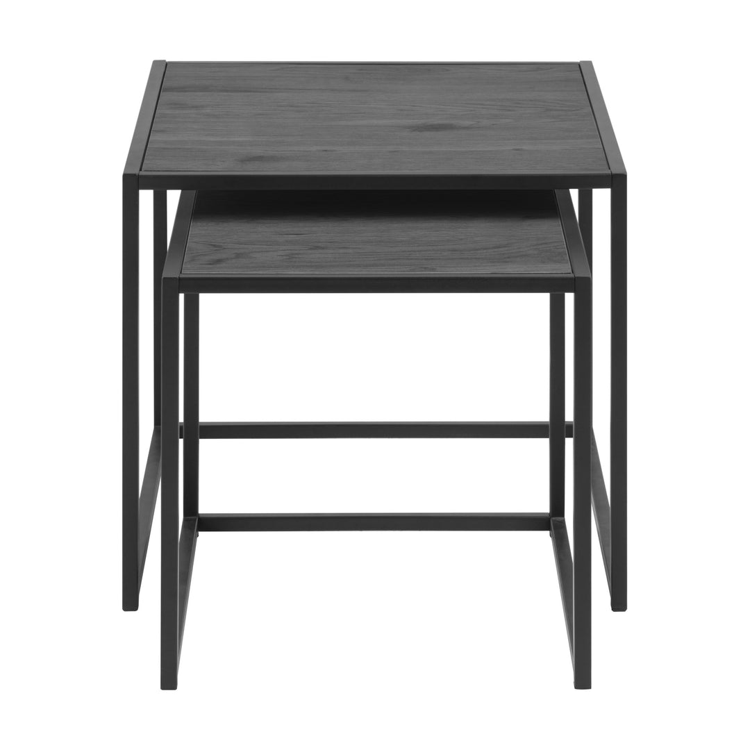Seaford settbord, to sorte innskuvbare bord med trelook-plate og metallramme