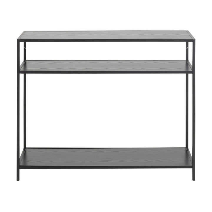 Seaford konsollbord i sort med to hyller, trelook-plate og sort metallramme