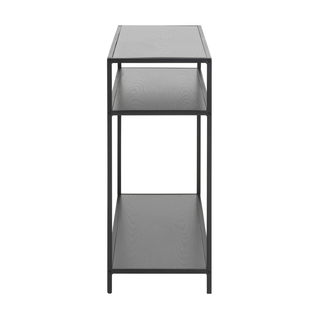 Seaford konsollbord i sort med hyller og sort metallramme, sett fra siden