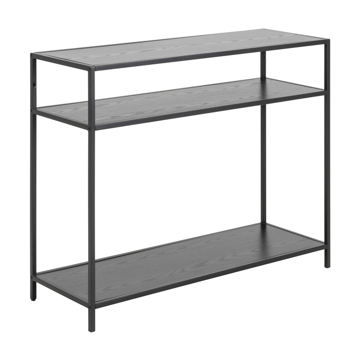 Seaford konsollbord i sort med trelook-plate, to hyller og metallramme