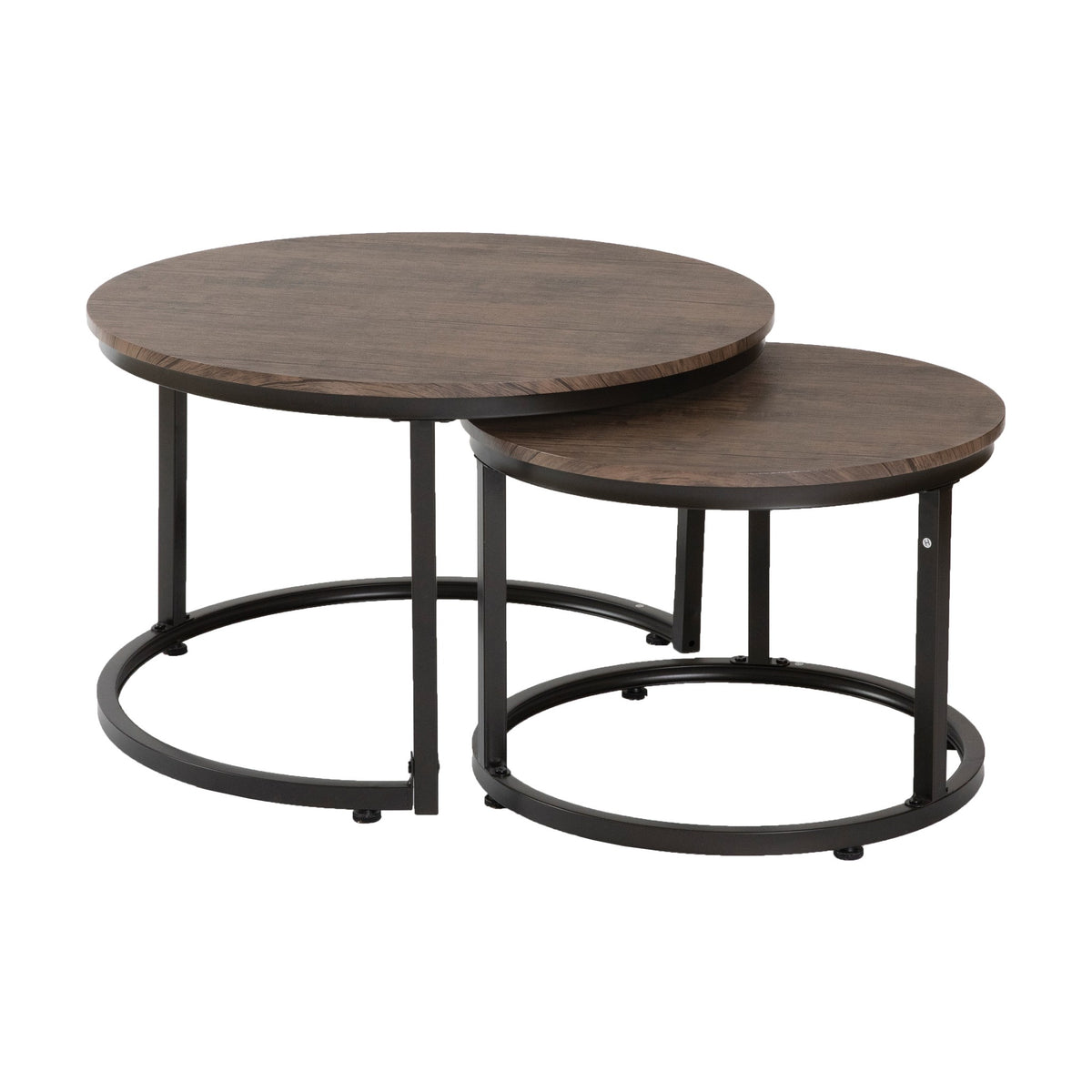 Hastings sofabord med rund trelook-plate og sorte metallben