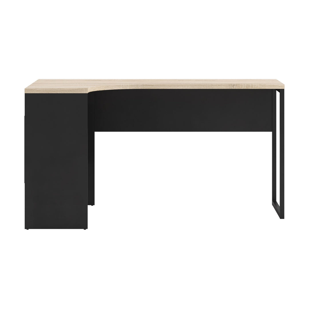 Function Plus skrivebord i eik og sort, hjørnemodell med sort metallben