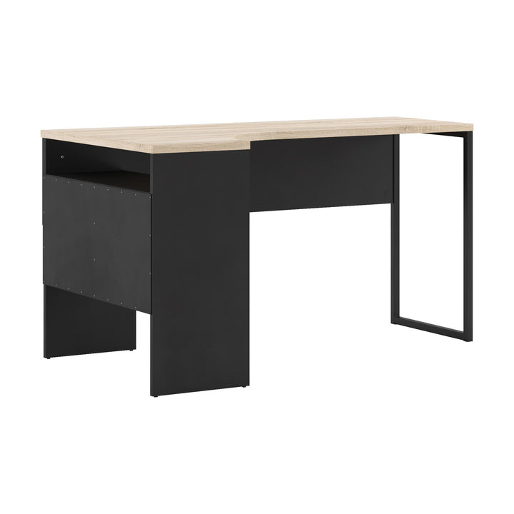Function Plus skrivebord i sort med eikeplate, sett fra siden